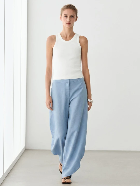 Zdjęcie produktu Luźne Spodnie Z Lnem O Obszernym Kroju - Błękitny - Massimo Dutti - Female