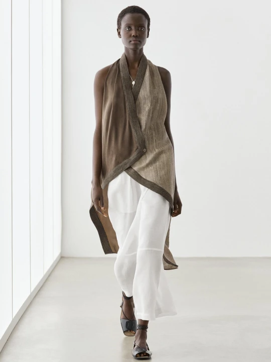 Zdjęcie produktu Luźne Spodnie Z Lnu Ze Szwami - Biały - Massimo Dutti - Female