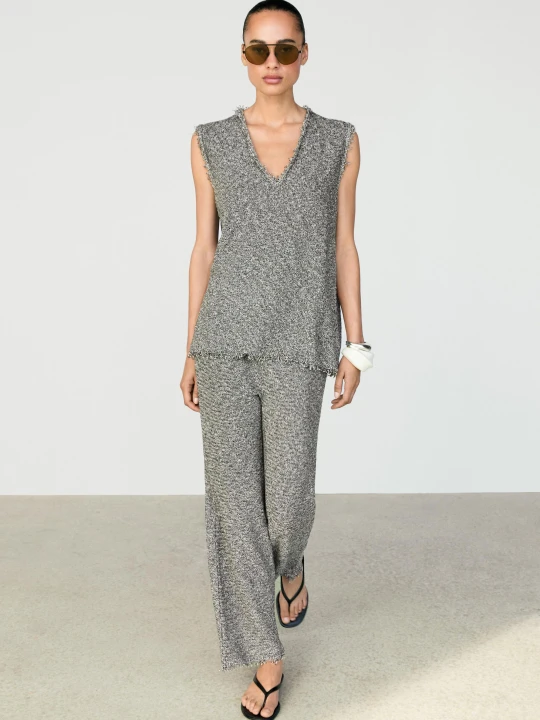 Zdjęcie produktu Luźne Spodnie Z Melanżowym Efektem Total Look - Szary Melanżowy - Massimo Dutti - Female