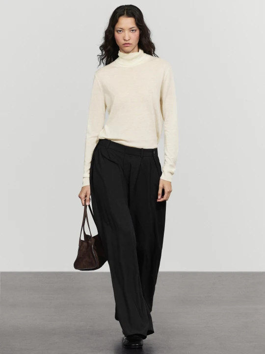 Zdjęcie produktu Luźne Spodnie Z Zakładkami I Guzikami - Czarny - Massimo Dutti - Female
