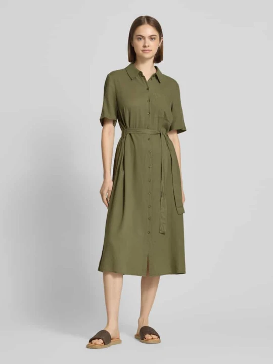 Zdjęcie produktu Luźno układająca się sukienka casualowa z mieszanki wiskozy i lnu model 'PIA' Pieces Khaki