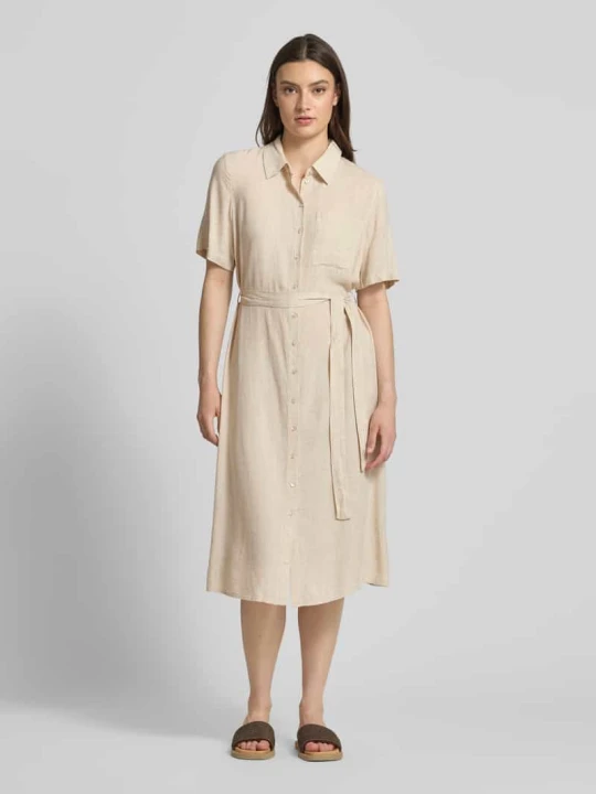 Zdjęcie produktu Luźno układająca się sukienka casualowa z mieszanki wiskozy i lnu model 'PIA' Pieces Beżowy