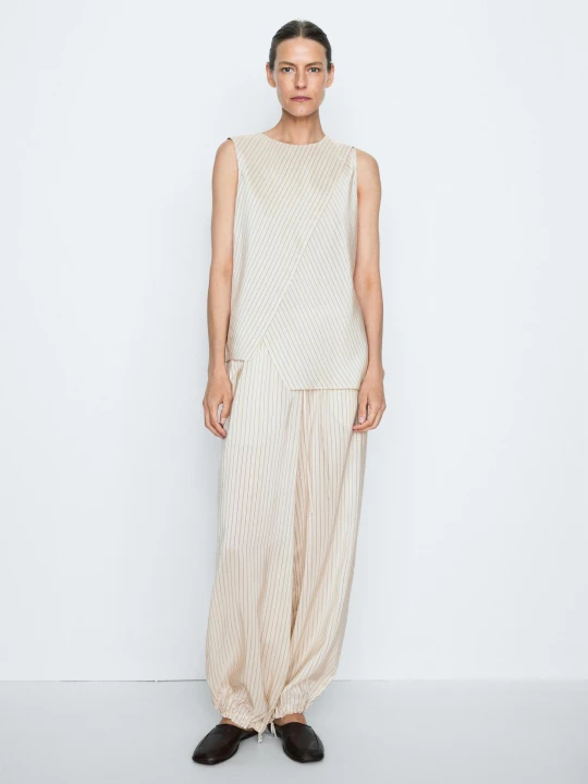 Zdjęcie produktu Luźny, Kopertowy Top W Paski - Studio - Surowy - Massimo Dutti - Female
