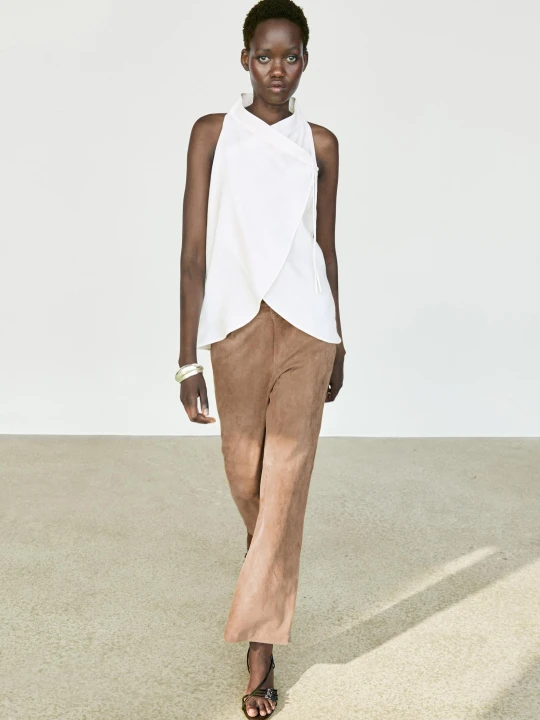 Zdjęcie produktu Luźny, Kopertowy Top Z Dekoltem Halter I Lnem - Biały - Massimo Dutti - Female