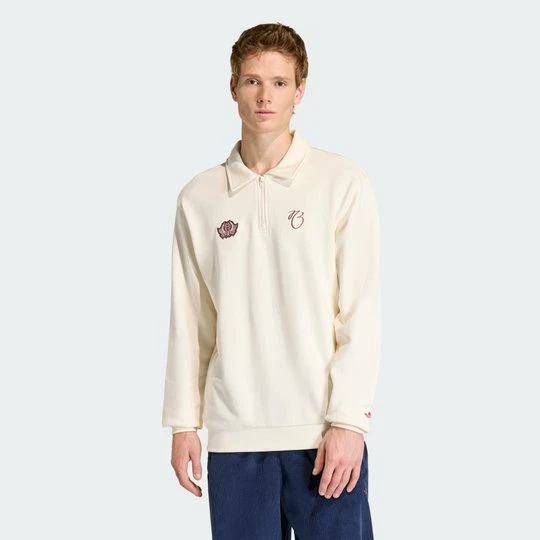 Zdjęcie produktu Luźny sweter z suwakiem do połowy długości Jude Bellingham Adidas Off White