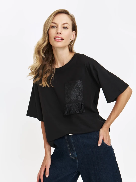 Zdjęcie produktu Luźny t-shirt z krótkim rękawem TOP SECRET Czarny