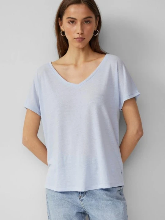 Zdjęcie produktu Luźny T-shirt z mieszanki lnu QS niebieski