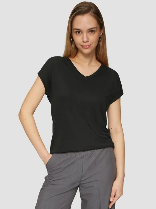 Zdjęcie produktu Luźny T-shirt z mieszanki modalu QS czarny