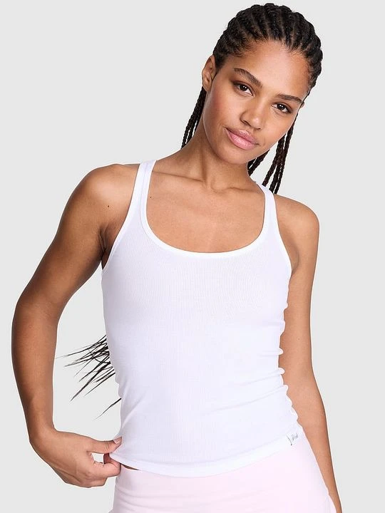 Zdjęcie produktu PINK Luźny top prążkowany boyfriend Victoria's Secret Biały