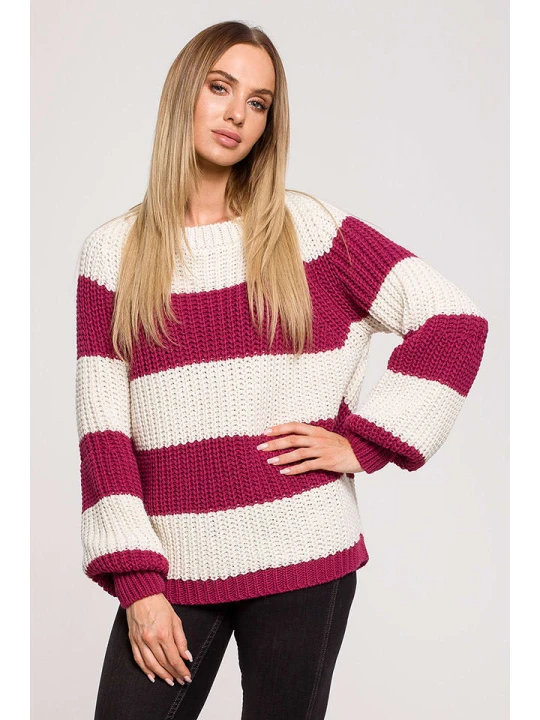Zdjęcie produktu made of emotion Sweter w kolorze biało-fioletowym rozmiar: L / XL