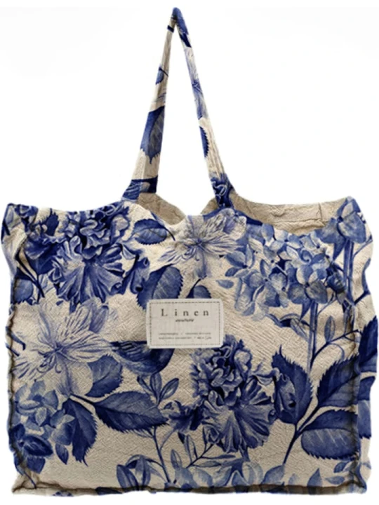 Zdjęcie produktu Madre Selva Shopper bag "Blue Flowers" w kolorze niebieskim - 42 x 36 x 7 cm rozmiar: onesize