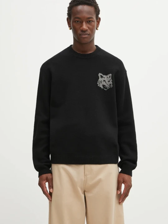 Zdjęcie produktu Maison Kitsuné Fox Head Intarsia Merino sweter wełniany męski