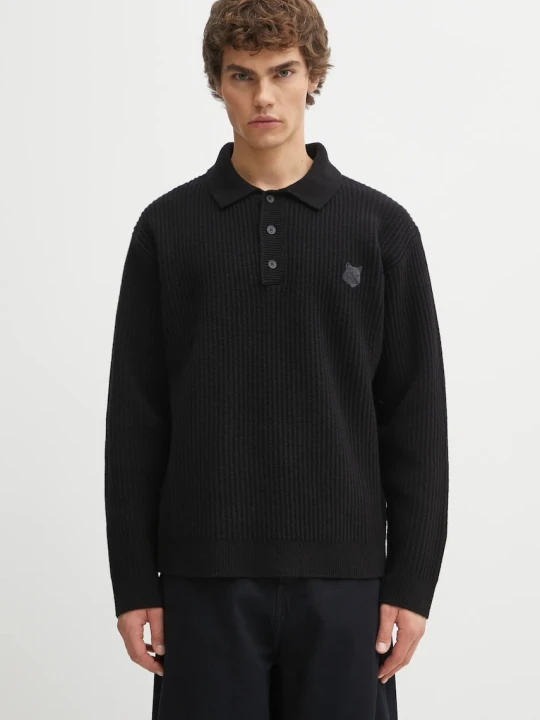 Zdjęcie produktu Maison Kitsuné sweter wełniany Fox Head Wool Ribbed Polo