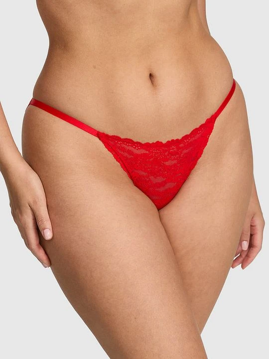 Zdjęcie produktu PINK Majtki bikini z koronką Victoria's Secret Czerwony