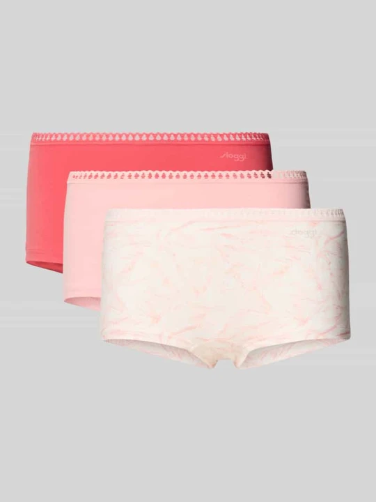 Zdjęcie produktu Majtki o kroju slim fit z nadrukiem z logo model 'Go Crush' w zestaw 3 szt. Sloggi Różowy
