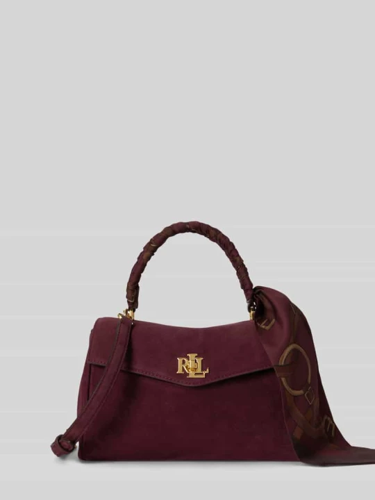 Zdjęcie produktu Mała listonoszka z licowej skóry cielęcej z detalem z chustą model 'FARRAH' Lauren Ralph Lauren Ciemnobrązowy