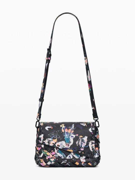 Zdjęcie produktu Mała pleciona torebka w kwiaty Desigual czarny