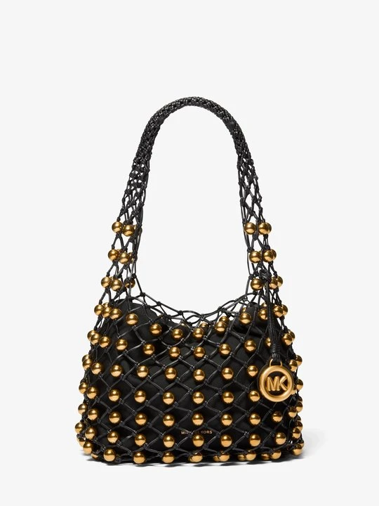Zdjęcie produktu Mała, ręcznie pleciona torba hobo na ramię Gwan ze skóry z ćwiekami Michael Kors CZARNY (Czarny)