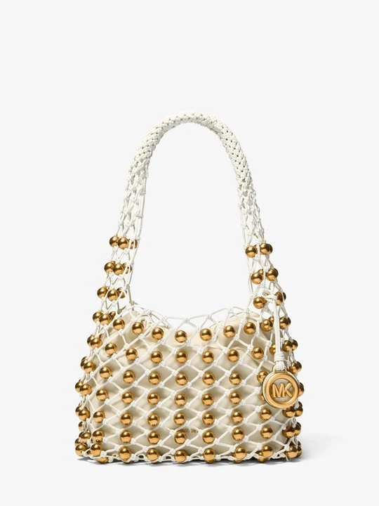 Zdjęcie produktu Mała, ręcznie pleciona torba hobo na ramię Gwan ze skóry z ćwiekami Michael Kors SKORUPKA JAJKA (Naturalny)