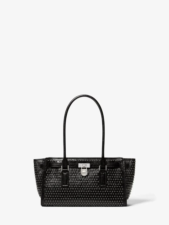 Zdjęcie produktu Mała skórzana torba Hamilton Moderne z ozdobnymi przelotkami Michael Kors CZARNY (Czarny)