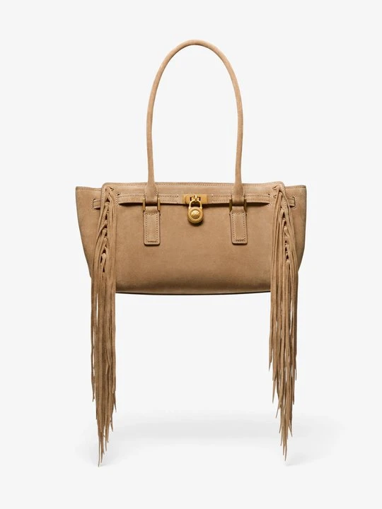 Zdjęcie produktu Mała torba Hamilton Moderne z frędzlami z zamszu Michael Kors ŁUPINA (Naturalny)