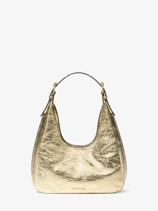 Zdjęcie produktu Mała torba hobo na ramię Nolita z metalicznej skóry z efektem spękania Michael Kors BLADOZŁOTY (Złoty)