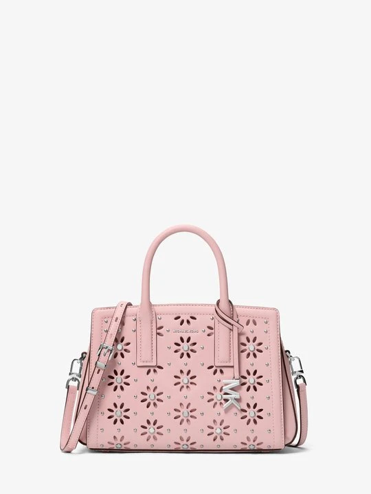 Zdjęcie produktu Mała torba Laila z polerowanej skóry z ozdobnymi laserowanymi wycięciami Michael Kors PRZYDYMIONY RÓŻ (Różowy)