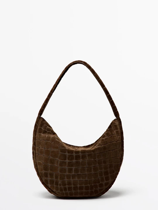 Zdjęcie produktu Mała Torebka Typu Slouch Ze Skóry Zamszowej - Skórzany - Massimo Dutti - Female