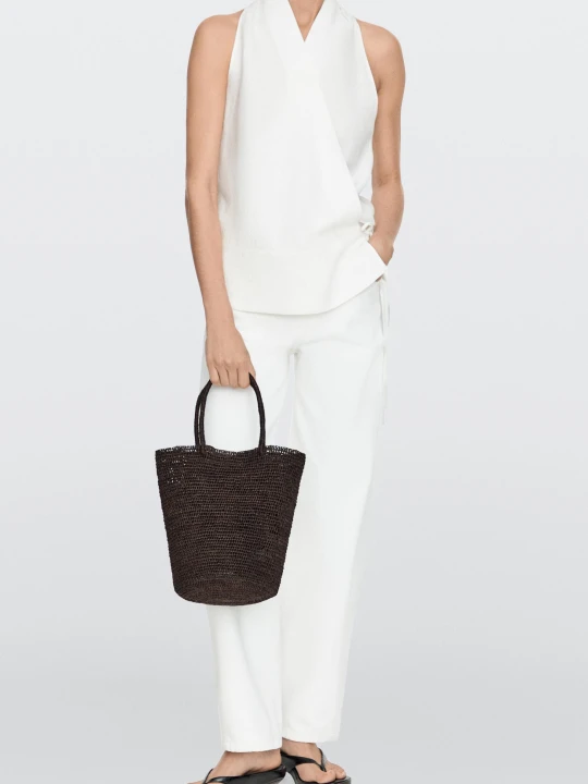 Zdjęcie produktu Mała Torebka Typu Worek Z Rafii - Brązowy - Massimo Dutti - Female