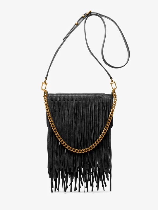 Zdjęcie produktu Mała zamszowa saszetka z frędzlami Bryant z odpinanym paskiem Michael Kors CZARNY (Czarny)