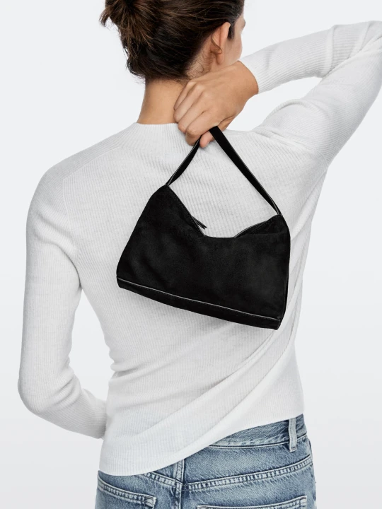 Zdjęcie produktu Mała Zamszowa Torebka Na Ramię - Czekoladowy - Massimo Dutti - Female