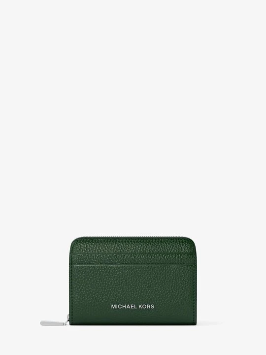 Zdjęcie produktu Małe etui na karty Jet Set ze skóry groszkowej z zamkiem dookoła Michael Kors MECH (Zielony)