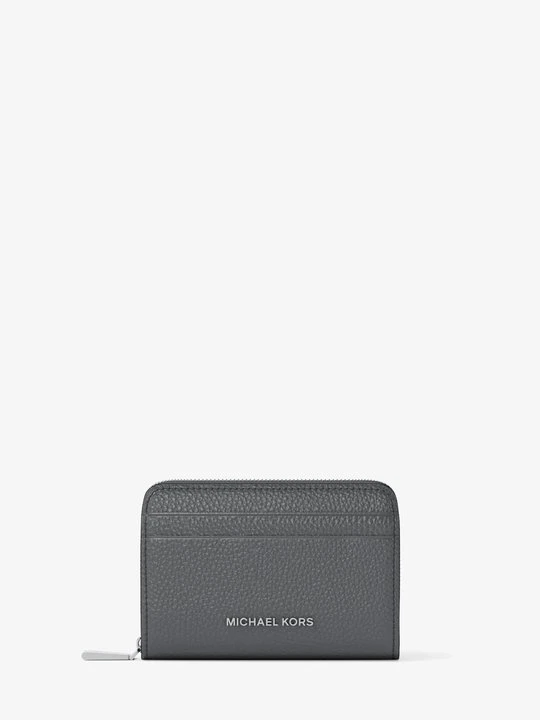 Zdjęcie produktu Małe etui na karty Jet Set ze skóry groszkowej z zamkiem dookoła Michael Kors SZARY WRZOS (Brązowy)