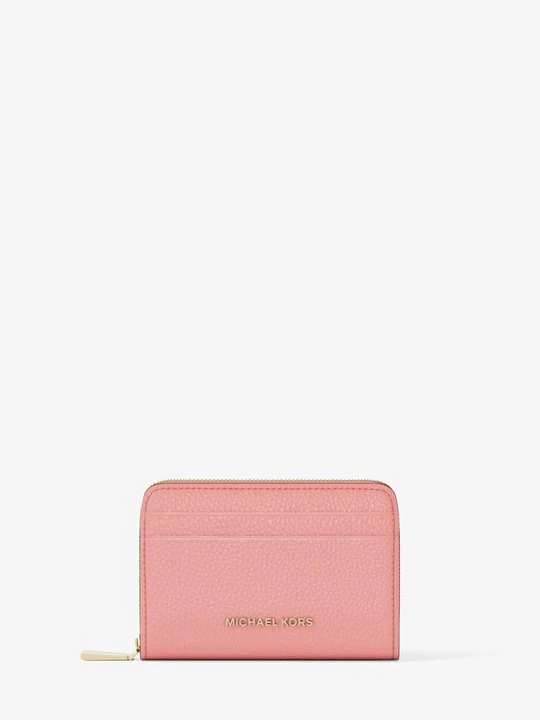 Zdjęcie produktu Małe etui na karty Jet Set ze skóry groszkowej z zamkiem dookoła Michael Kors PIERWIOSNEK (Różowy)