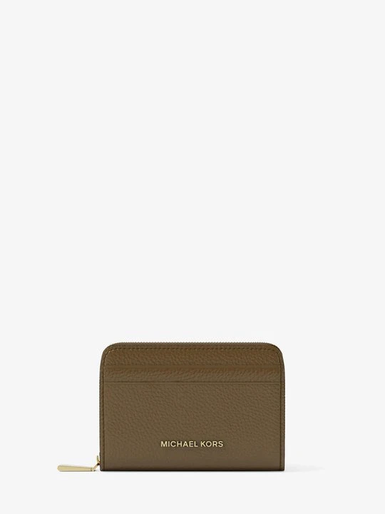 Zdjęcie produktu Małe etui na karty Jet Set ze skóry groszkowej z zamkiem dookoła Michael Kors LODEN (Zielony)