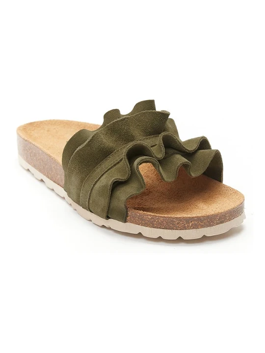 Zdjęcie produktu Mandel Skórzane klapki w kolorze khaki rozmiar: 39
