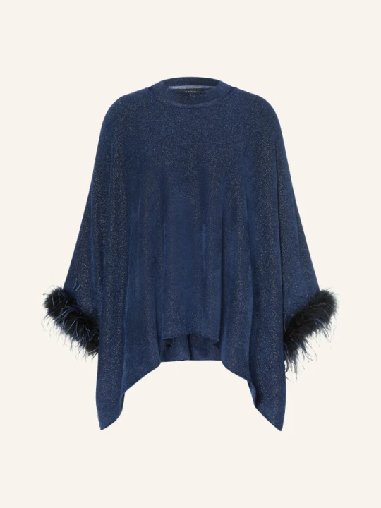 Zdjęcie produktu Marc Cain Dzianinowe Poncho Z Błyszczącą Przędzą blau 393 pageant blue