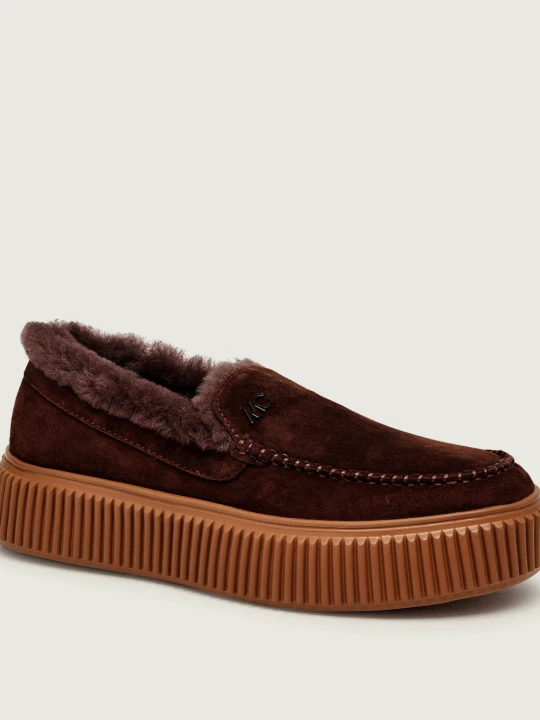 Zdjęcie produktu Marc Cain Ocieplane loafersy | zamsz | shearling brązowy