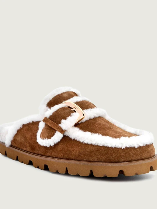 Zdjęcie produktu Marc Cain Skórzane obuwie domowe | shearling brązowy