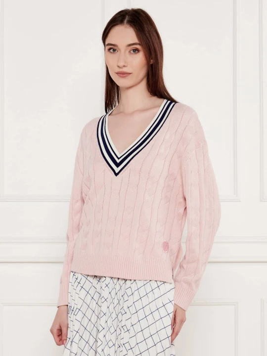 Zdjęcie produktu Marc Cain Sweter | Relaxed fit | z dodatkiem jedwabiu i kaszmiru pudrowy róż