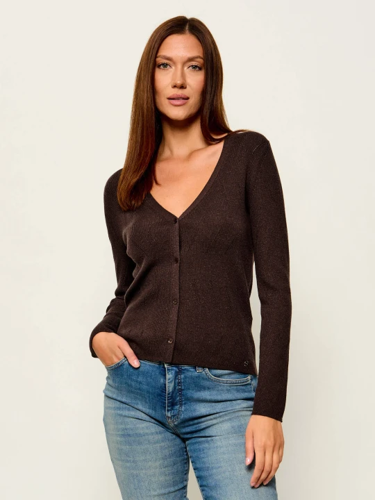 Zdjęcie produktu Marc Cain Wełniany kardigan | Slim Fit brązowy