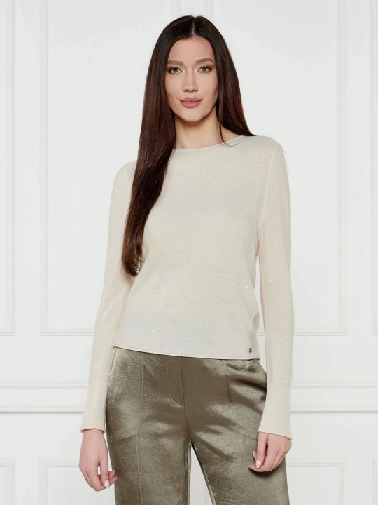 Zdjęcie produktu Marc Cain Wełniany sweter | Slim Fit ecru