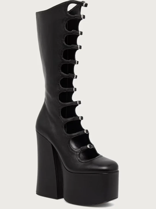 Zdjęcie produktu MARC JACOBS kozaki na słupku damskie skórzane THE KIKI KNEE HIGH BOOT czarny
