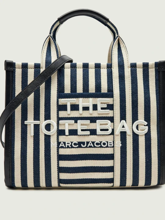 Zdjęcie produktu Marc Jacobs Shopperka The Stripe Canvas Medium Tote Bag | z dodatkiem skóry beżowy