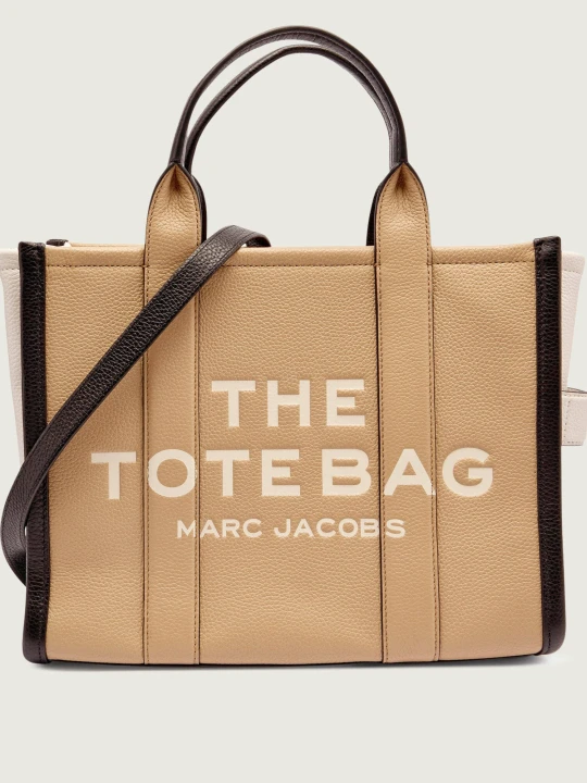 Zdjęcie produktu Marc Jacobs Skórzana shopperka The Colorblock Medium Tote Bag beżowy