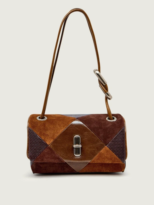 Zdjęcie produktu Marc Jacobs Skórzana torebka na ramię The Suede Patchwork Mini Dual | zamsz brązowy