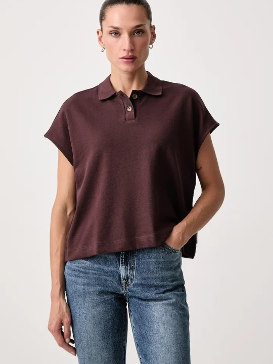Zdjęcie produktu Marc O'Polo polo damskie bawełniane bordowy
