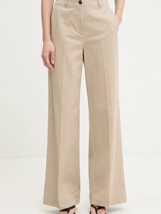 Zdjęcie produktu Marc O'Polo spodnie wide leg damskie bawełniane beżowy