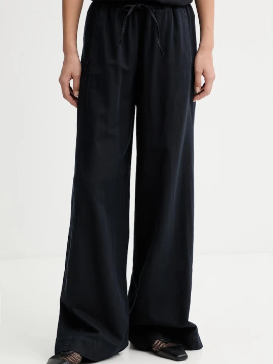 Zdjęcie produktu Marc O'Polo spodnie wide leg damskie z dodatkiem lnu granatowy