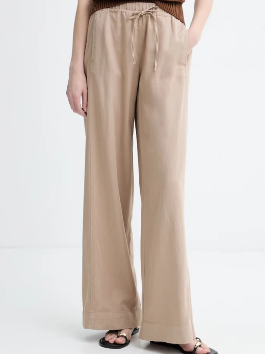 Zdjęcie produktu Marc O'Polo spodnie wide leg damskie z dodatkiem lnu beżowy